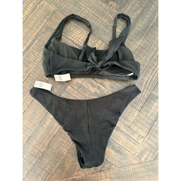 Aerie Black Cheeky Bottom and Tie Back Top Bikini Size Large New - Picture 4 of 4